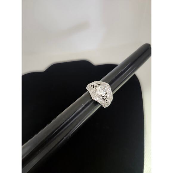 AVON R J Graziano Silver Toned  filagree CZ ring SZ 5 *read* - Picture 1 of 8
